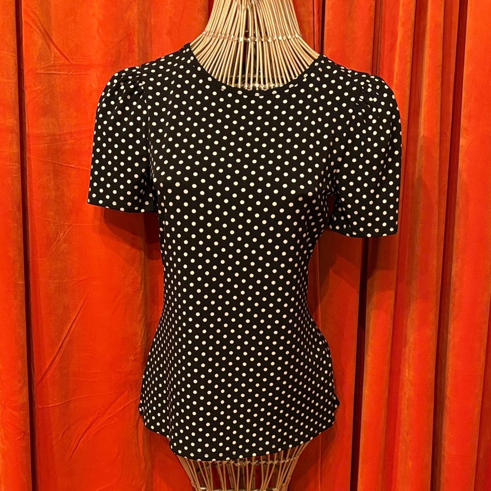 Express Black and White Polka Dot Short Sleeve Top